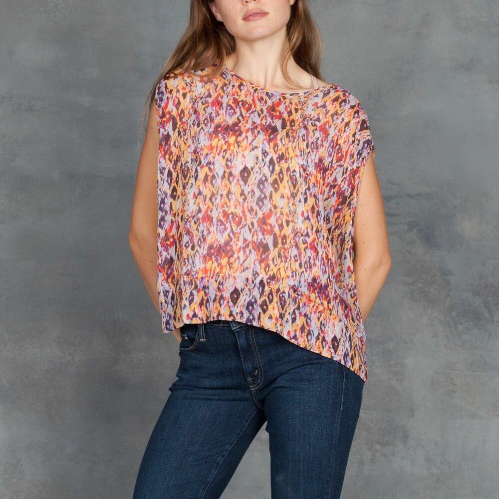 IRO Oroya Printed Cropped Blouse Top Kimono Oversized Sheer Colorful S 270138